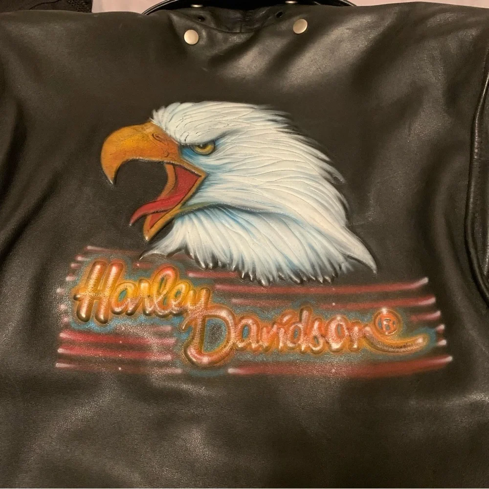 Harley Davidson Hand Painted Insulated Leather Jacket Big/Tall 48R VTG RARE FIND - Picture 2 of 16